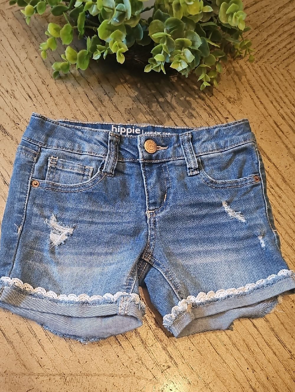 Girls' Denim Lace Trim Shorts Size 5 Hippie Girl